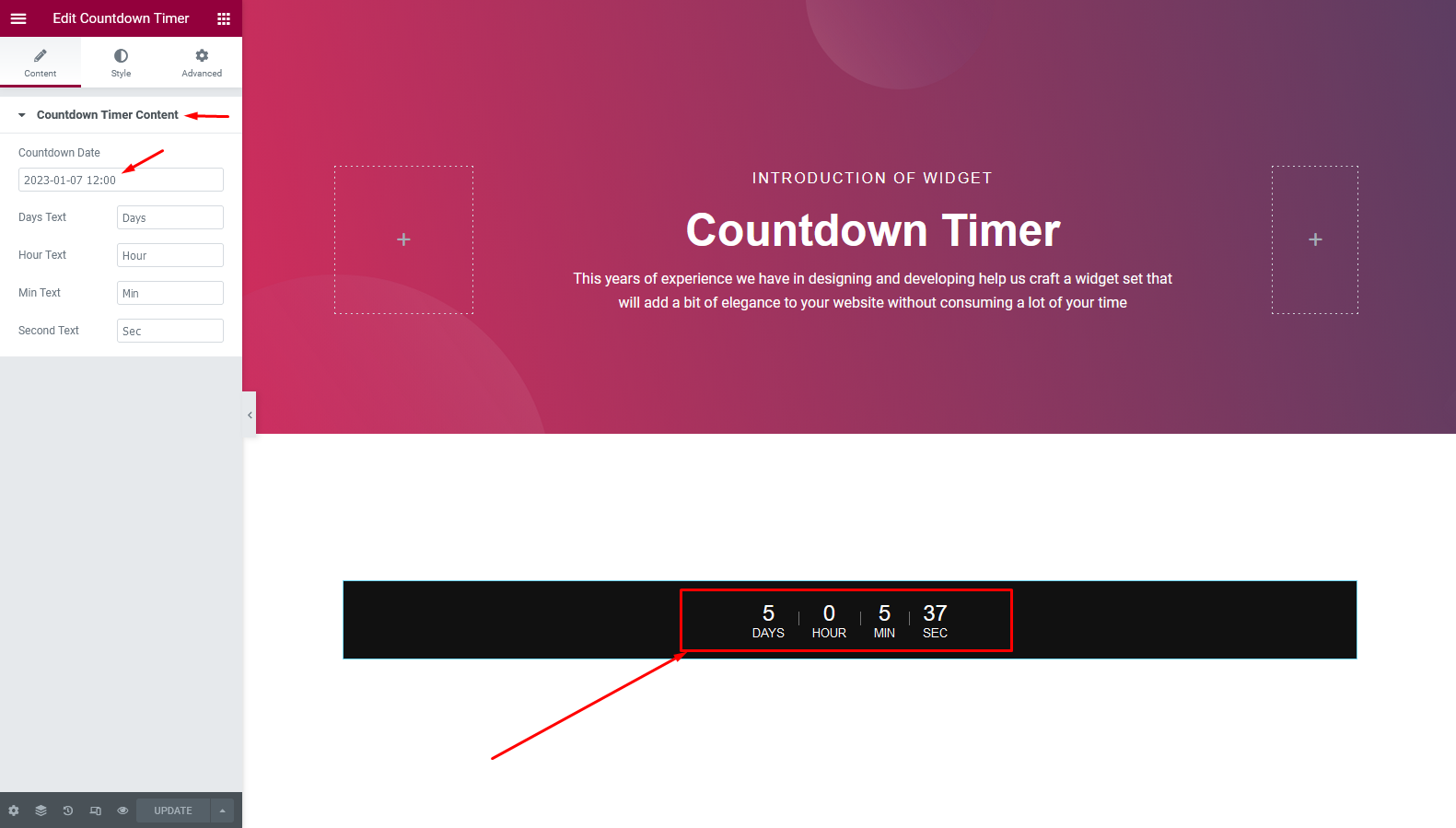 How To Use Countdown Timer Widget Of EnterAddons - Enter Addons