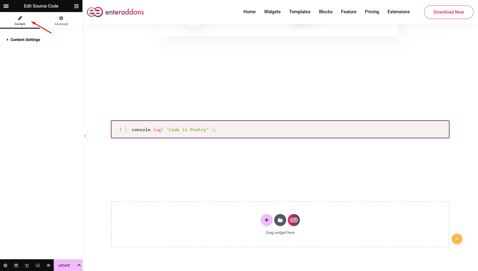How To Use Source Code Widget Of Enter Addons - Enter Addons