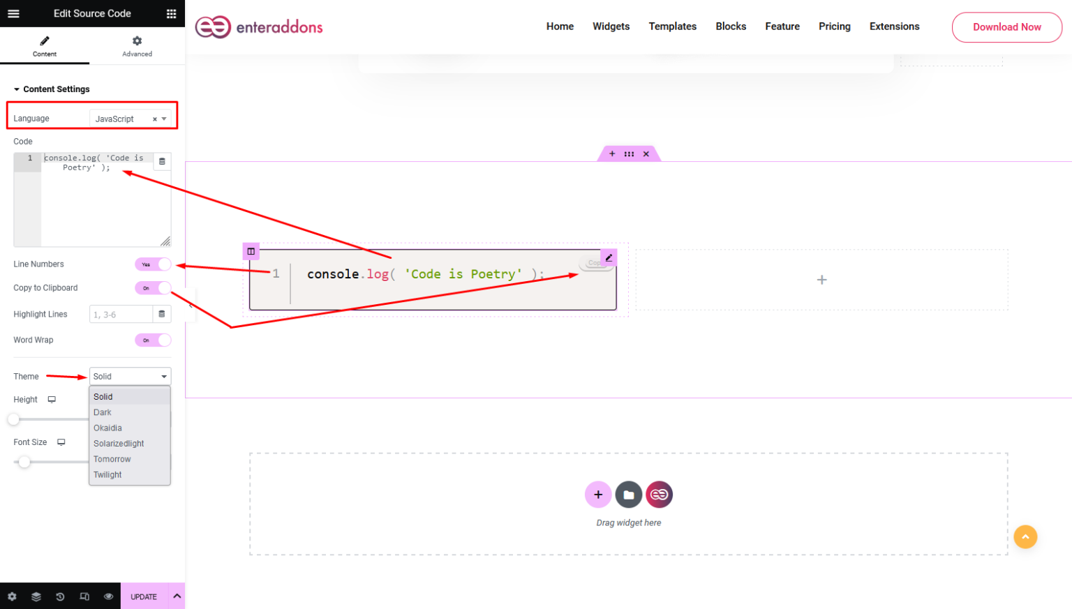 How To Use Source Code Widget Of Enter Addons - Enter Addons