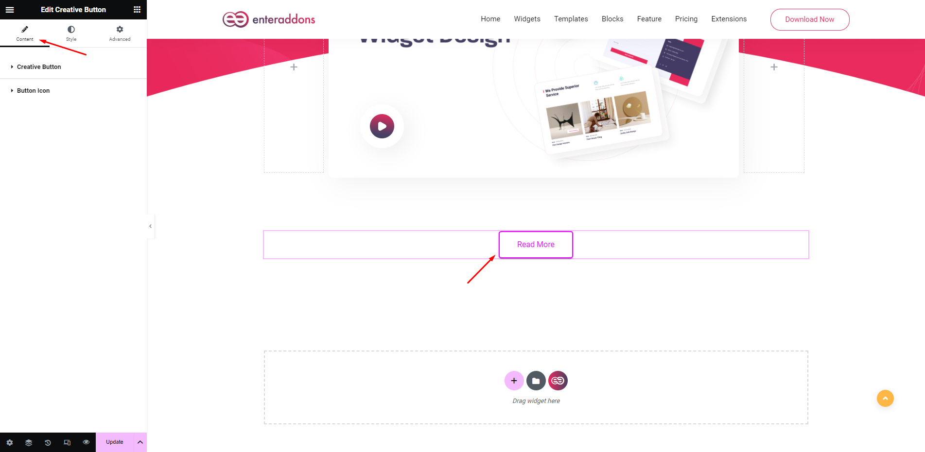 How To Use Creative Button Widget Of Enter Addons? Comp